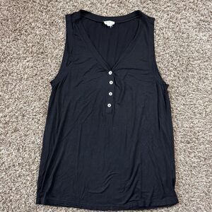 POL Henley Tank Top Women's Size Large Black Lightweight Casual Comfy SMT51